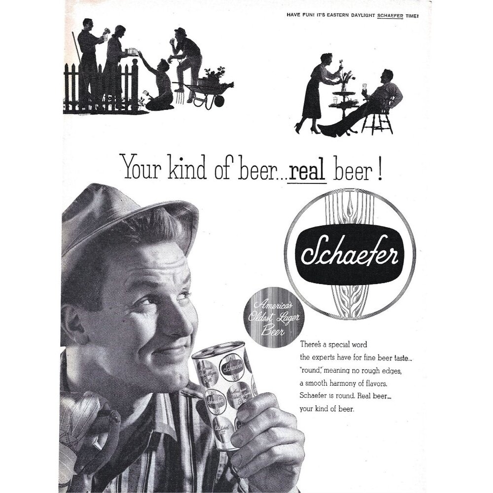 Vintage 1958 Schaefer Lager Beer Print Ad Retro Men Fashion Fedora Hat